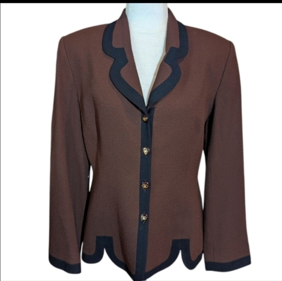 Vtg Cache Quiet Luxury 100% Wool Old Money Brown/ Black Blazer Sz 12 - Picture 12 of 12